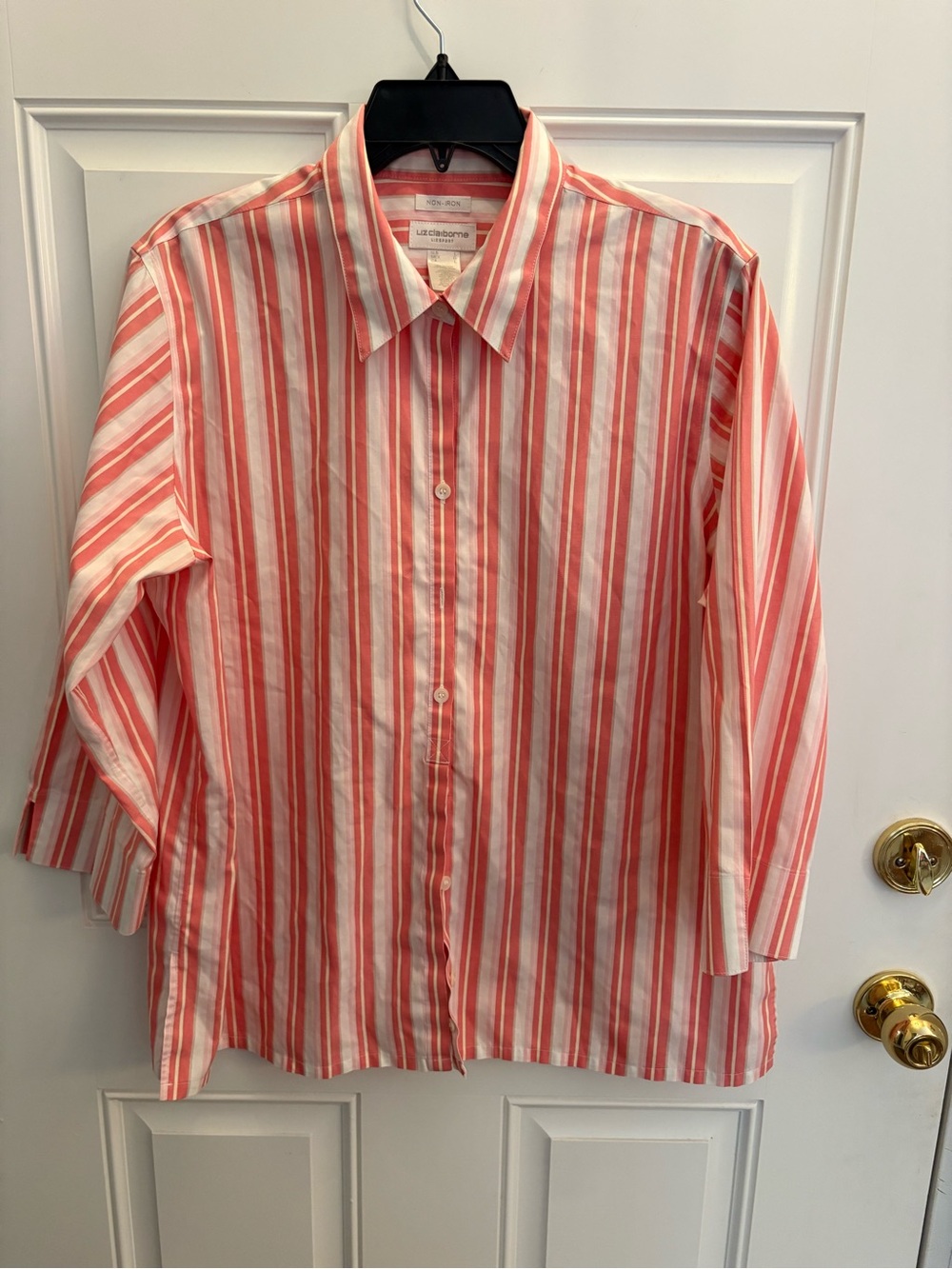 Liz Claiborne Coral and White Striped Button-Down Shirt